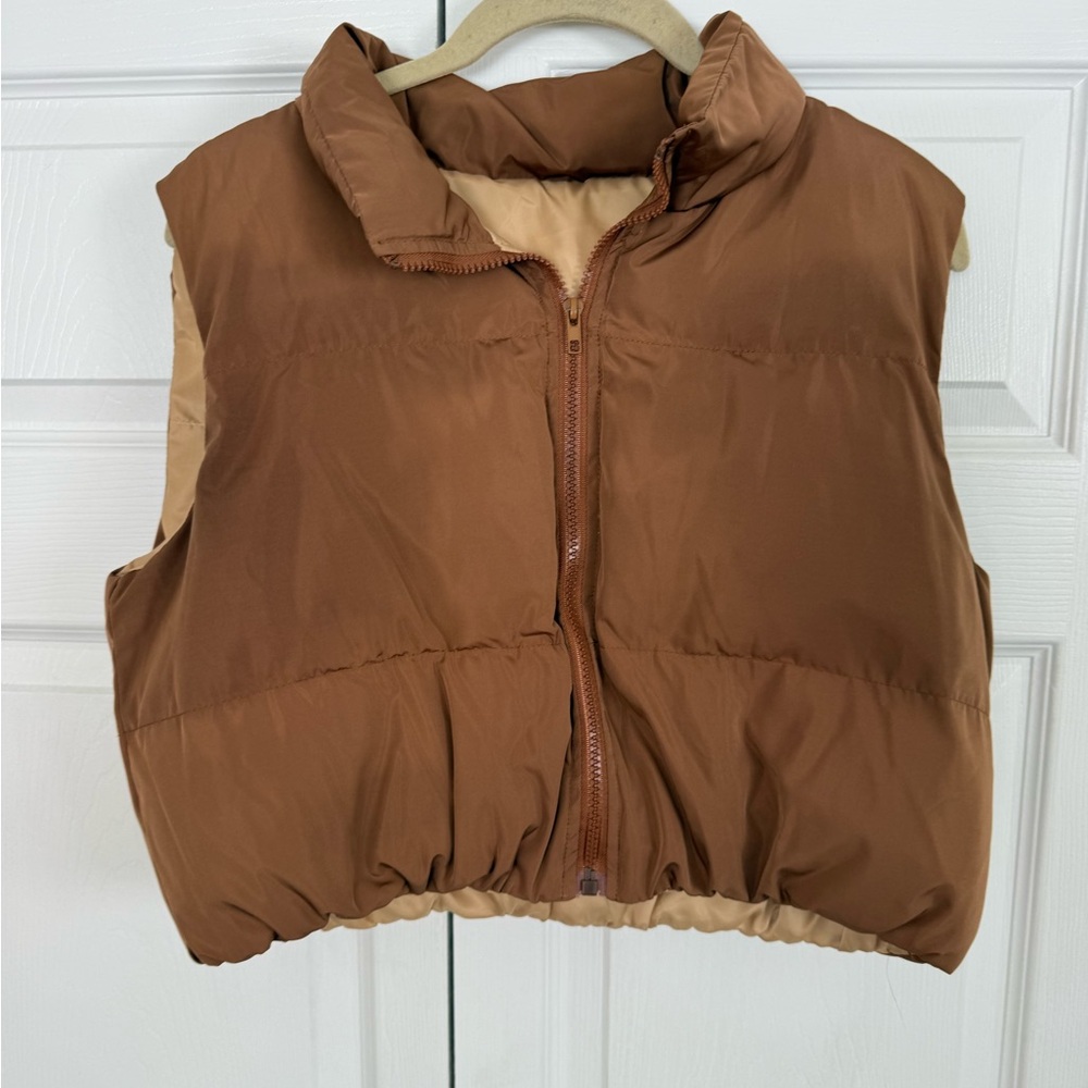 Women's Cropped Brown Puffer Vest